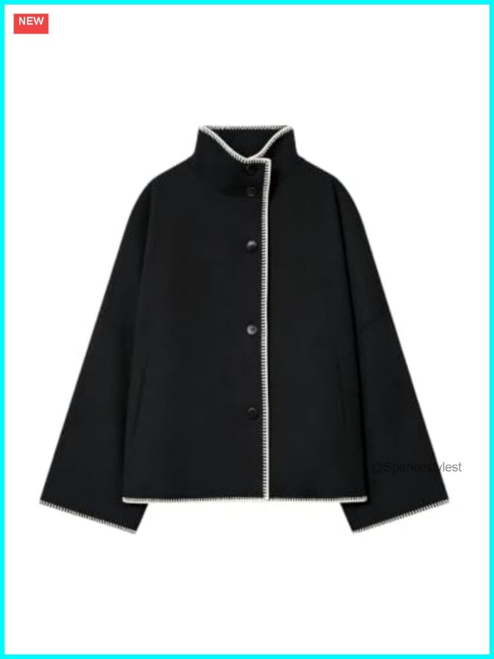 Women's Cropped Wool Blend Pea Coat Oversized Stand Collar Crop Jacket